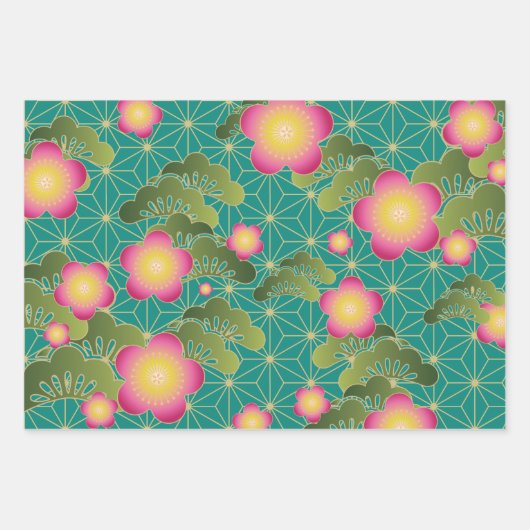 Chiyogami Yuzen Washi Style Muster Geschenkpapier Set (Vorderseite 2)