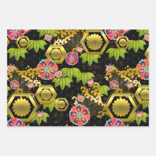 Chiyogami Yuzen Washi Style Muster Geschenkpapier Set (Vorderseite)