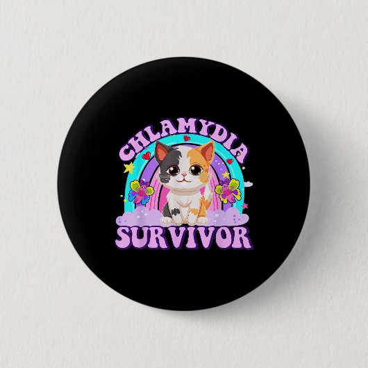 Chlamydia Survivor Cat Rainbow Button (Vorderseite)