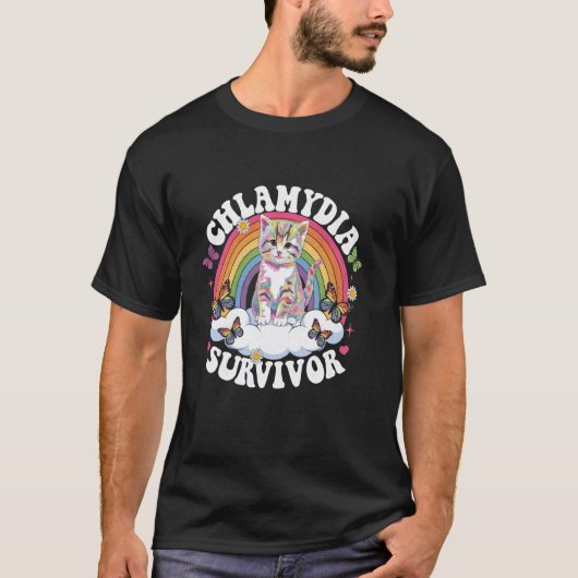 Chlamydia-Überlebender-Katze-Meme-Regenbogen-Männe T-Shirt (Vorderseite)