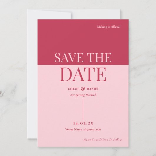 CHLOE Modern Bold Pink Save the Date Einladung (Vorderseite)