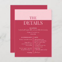 CHLOE Modern Bold Pink Wedding Details Card