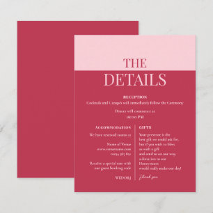CHLOE Modern Bold Pink Wedding Details Card