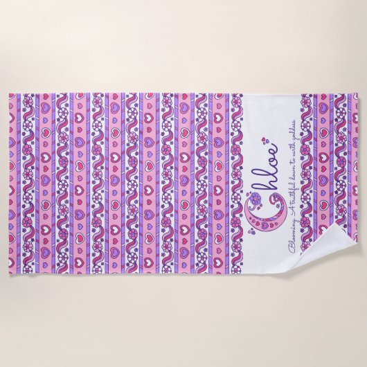 Chloe Namensbedeutungs-Blumengekritzel-Badetuch Strandtuch (Vorderseite)