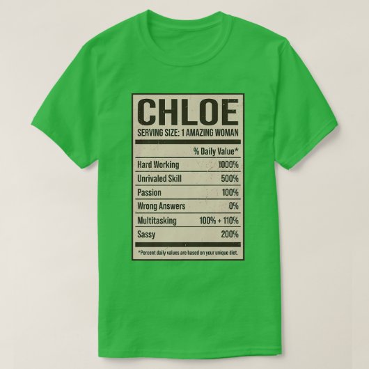 Chloe Nutrition Fakten Name Nickname Alias Titel F T-Shirt (Design vorne)