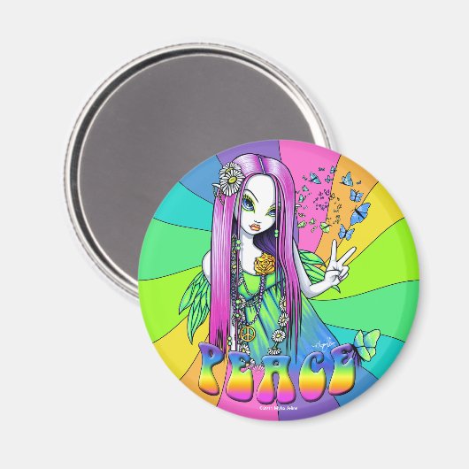 "Chloe" Rainbow Peace Hippie Fairy Magnet (Vorderseite/Rückseite)