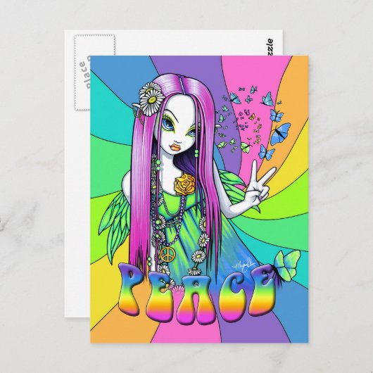 "Chloe" Rainbow Peace Hippie Fairy Postcard Postkarte (Vorne/Hinten)