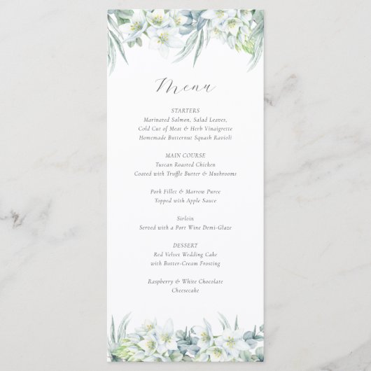 Chloe Simple Elegant Eukalyptus Greenerity Wedding Menükarte (Vorderseite)
