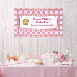 Choc Chip Muffin Karo Rosa und Weiß, kundenspezifi Banner