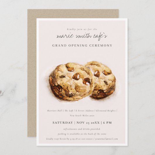 Choco Chip Cookies Café Grand Opening Einladung (Vorne/Hinten)