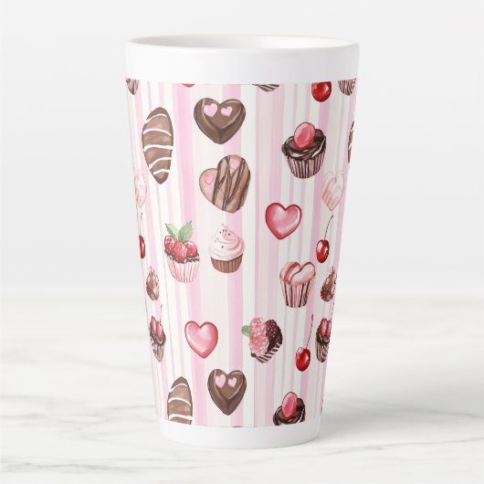 Choco Heart Large Pattern Latte Tasse (Vorderseite)