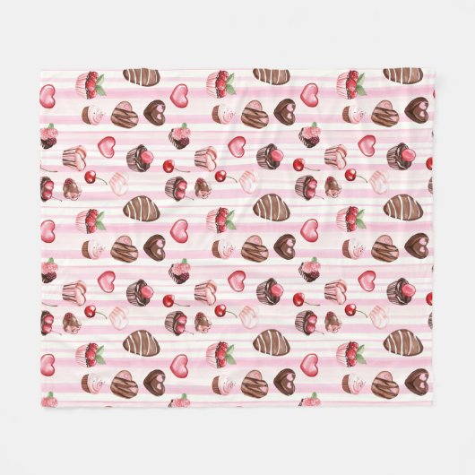 Choco Heart Valentine's Fleece Blanket (Vorderseite (Horizontal))