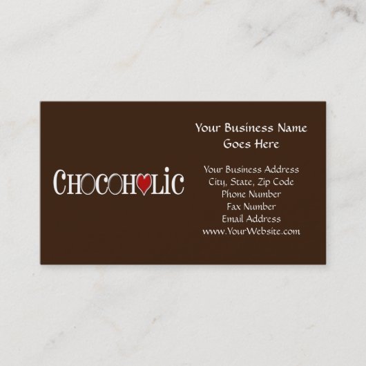 Chocoholic, Schokoladen-Liebhaber mit rotem Herzen Visitenkarte (Vorderseite)