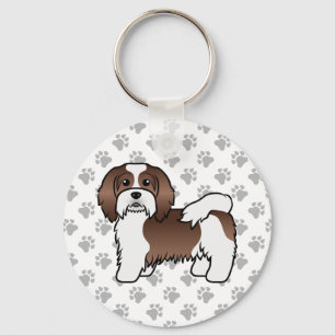 Chocolate And White Havanese Cute Cartoon Dog Schlüsselanhänger