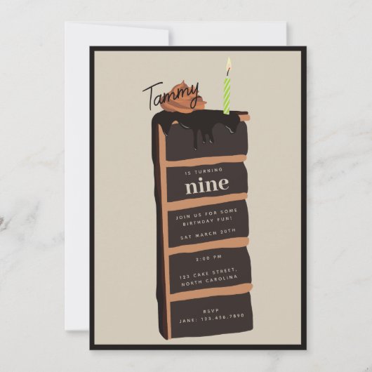 Chocolate Birthday Cake Birthday Party Einladung (Vorderseite)