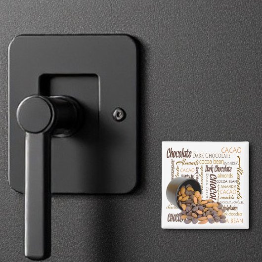 Chocolate Bits Almonds Typografy Collage Foto Magnet