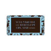 Chocolate Blue Damask Adressaufkleber (Vorne)