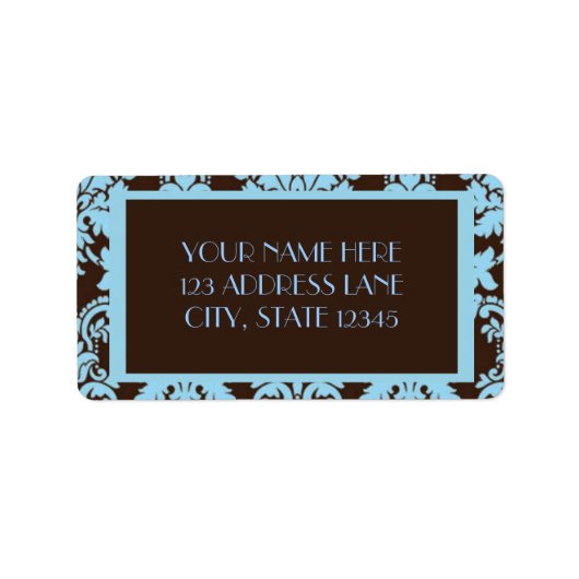 Chocolate Blue Damask Adressaufkleber (Vorne)