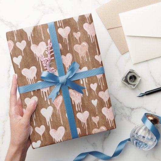Chocolate Blush Pink Cream Hearts Valentine's Day Geschenkpapier (Schenken)