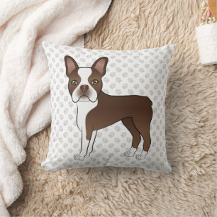 Chocolate Boston Terrier Cartoon Dog Illustration Kissen