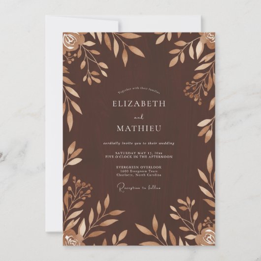 Chocolate-Bronze-Blatt-Hochzeit Einladung (Vorderseite)