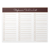Chocolate Brown 8.5x11 Three Column Checklist Notizblock (Vorderseite)