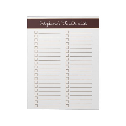 Chocolate Brown 8.5x11 Two Column Checklist Notizblock (Rotiert)