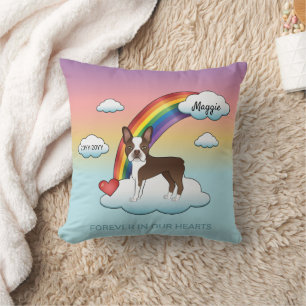 Chocolate Brown Boston Terrier Rainbow Memorial Kissen