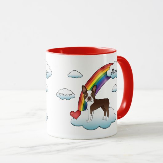 Chocolate Brown Boston Terrier Rainbow Memorial Tasse (VorderseiteRechts)
