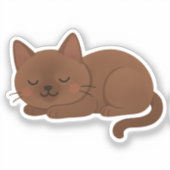 Chocolate Brown Cat – Adorable Sleeping Kitty Aufkleber (Vorderseite)