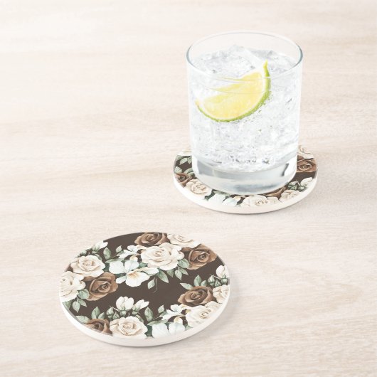 Chocolate Brown Cream Flowers Getränkeuntersetzer (Seite)