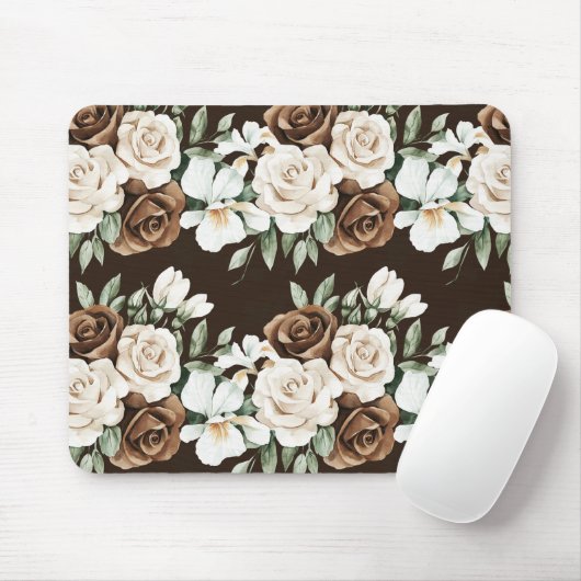 Chocolate Brown Cream Flowers Mousepad (Mit Mouse)