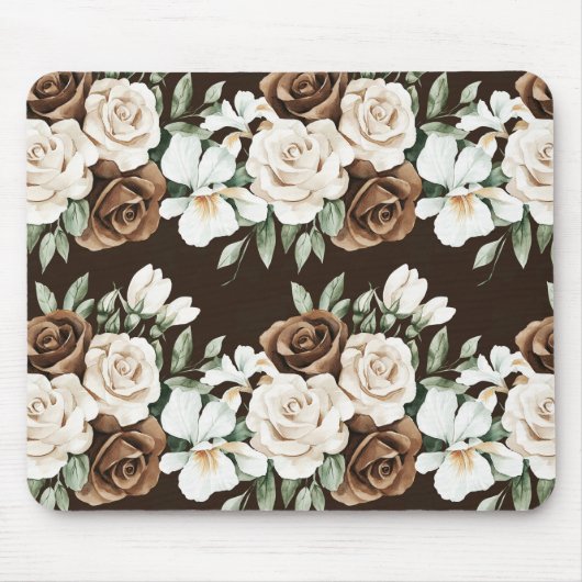 Chocolate Brown Cream Flowers Mousepad (Vorne)