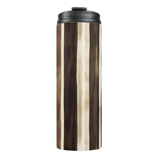 Chocolate Brown Cream Stripes Christmas Thermosbecher (Vorderseite)