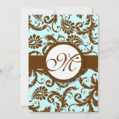 Chocolate Brown Damask Aqua Einladung (Vorderseite)