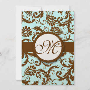Chocolate Brown Damask Aqua Einladung