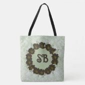 Chocolate Brown Flower Wreath On Speckled Green Tasche (Vorderseite)