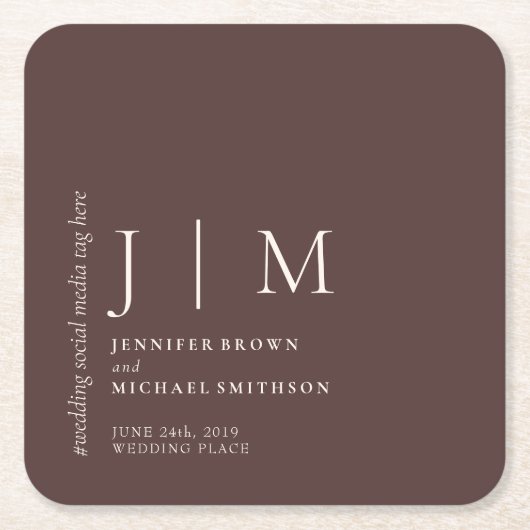 Chocolate Brown Formal Simple Elegant Wedding Rechteckiger Pappuntersetzer (Vorderseite)