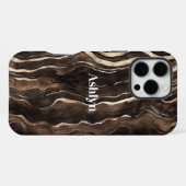 Chocolate Brown Gold Wavy Stripes iPhone Hülle (Rückseite (Horizontal))