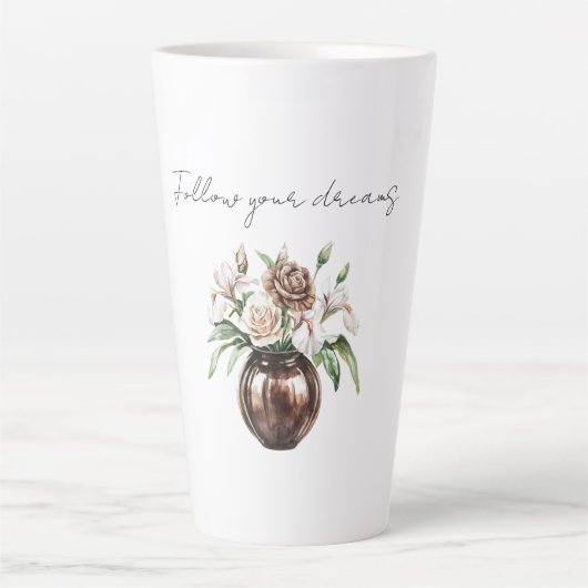 Chocolate Brown Ivory Cream Flowers Milchtasse (Vorderseite)