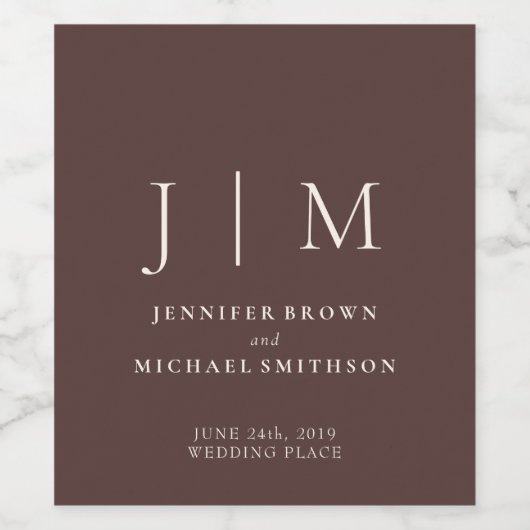 Chocolate Brown Minimalistic Suite Wedding Weinetikett (Einzelnes Label)