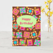 Chocolate Brown Patchwork Quilt Art Happy Birthday Karte (Gelbe Blume)