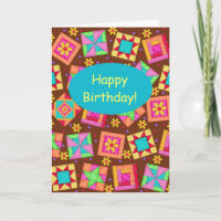 Chocolate Brown Patchwork Quilt Art Happy Birthday