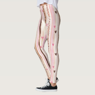 Chocolate Brown Pink gestreifte Herzen Leggings