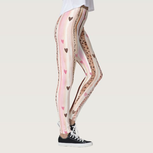 Chocolate Brown Pink Stripes Hearts Leggings (Rechts)
