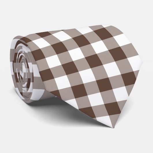 Chocolate Brown Plaid Gingham Neck Tie Krawatte (Gerollt)