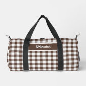Chocolate Brown Plaid Gingham Personalized Duffle Bag (Vorderseite)