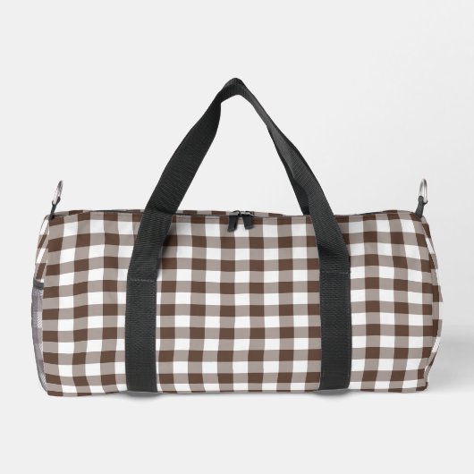 Chocolate Brown Plaid Gingham Personalized Duffle Bag (Rückseite)