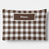 Chocolate Brown Plaid Gingham Personalized Zubehörtasche (Vorderseite)