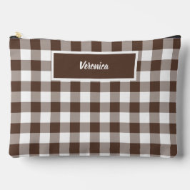 Chocolate Brown Plaid Gingham Personalized Zubehörtasche